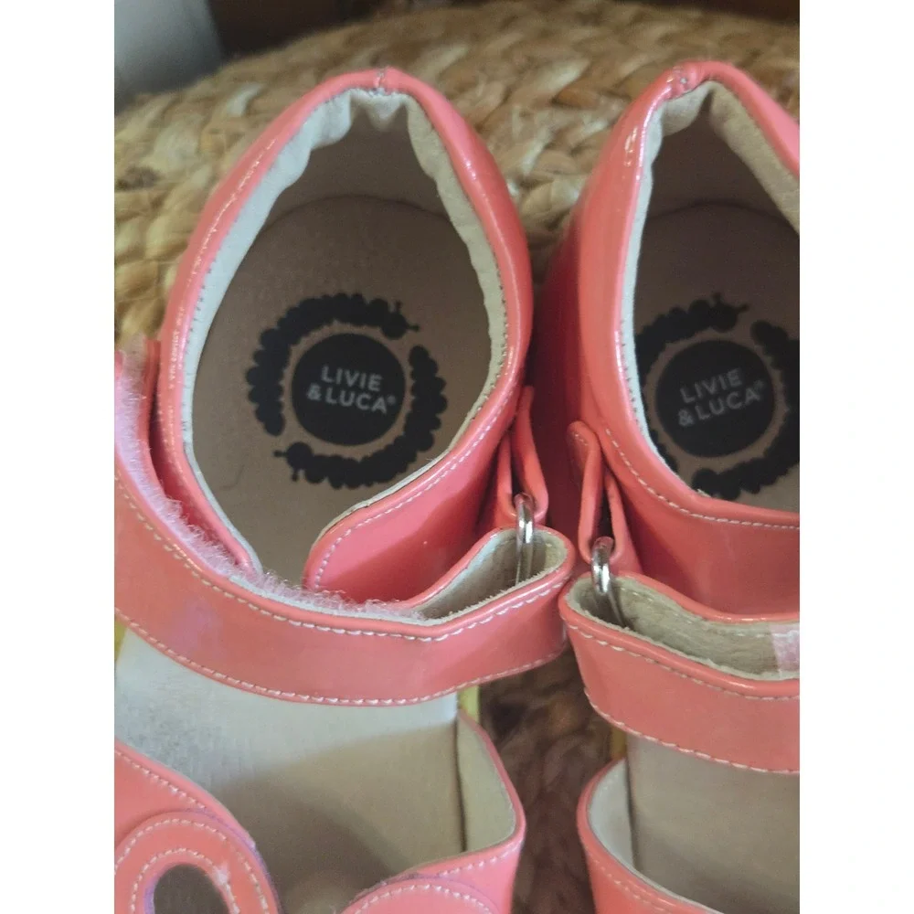 Livie & Luca Girls Pink Patent Leather Bow Mary Jane Shoes Size 12 090117